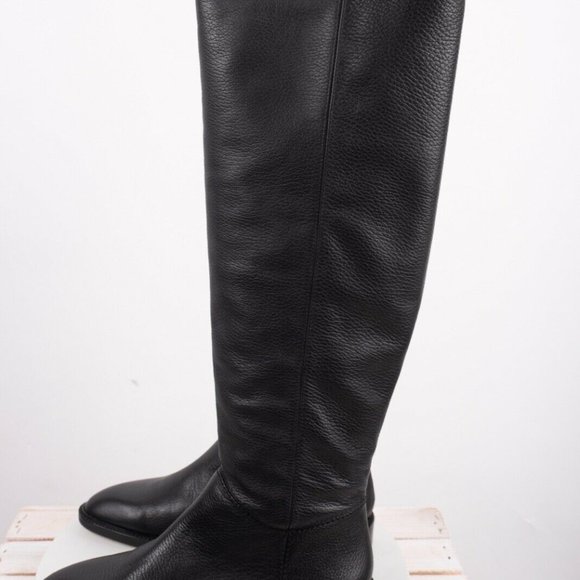 Massimo Dutti Boots Flat Black Knee High Leather - Picture 4 of 9